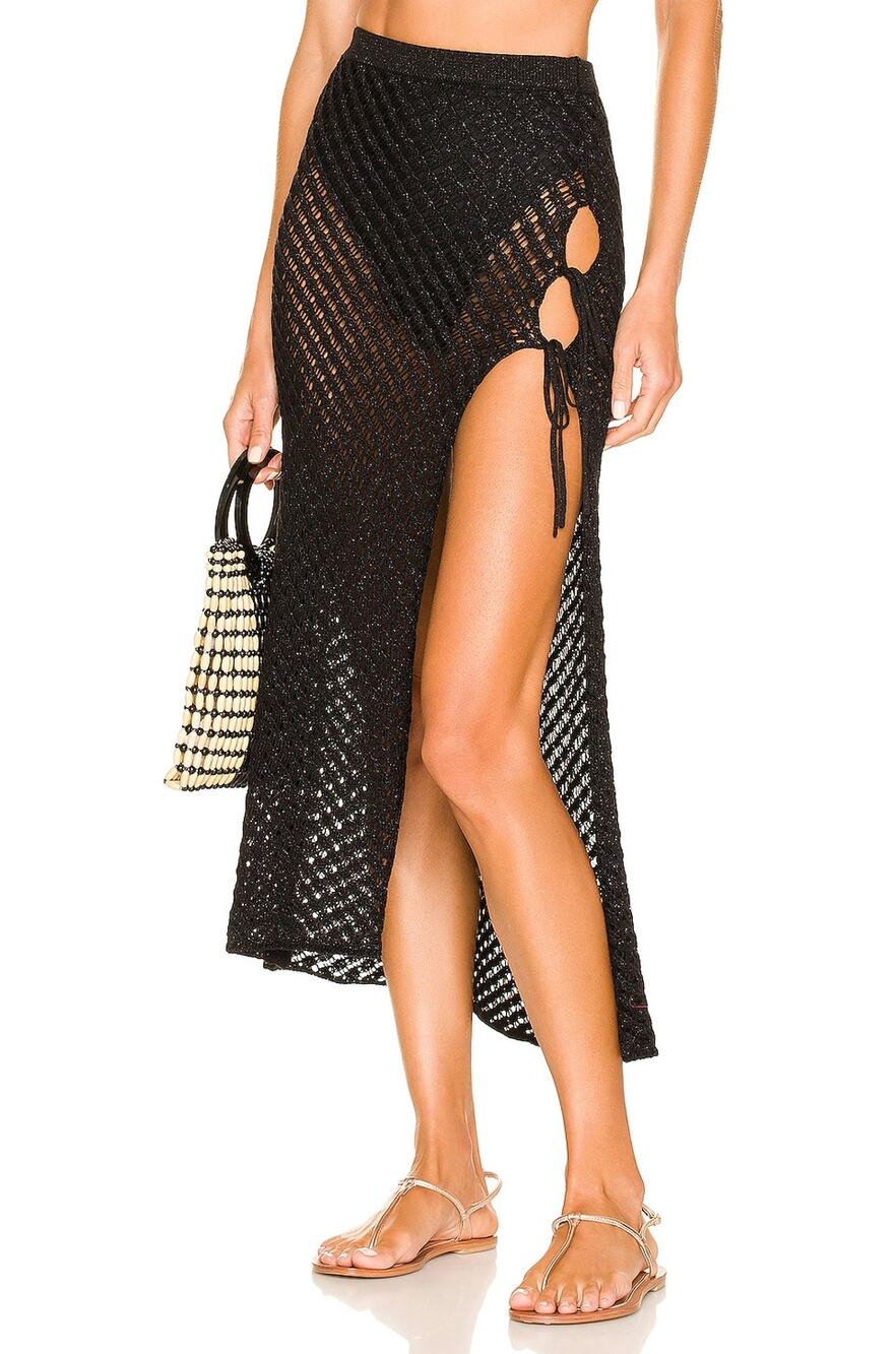 Camila Coelho Crochet Black Offshore Midi Skirt Size M